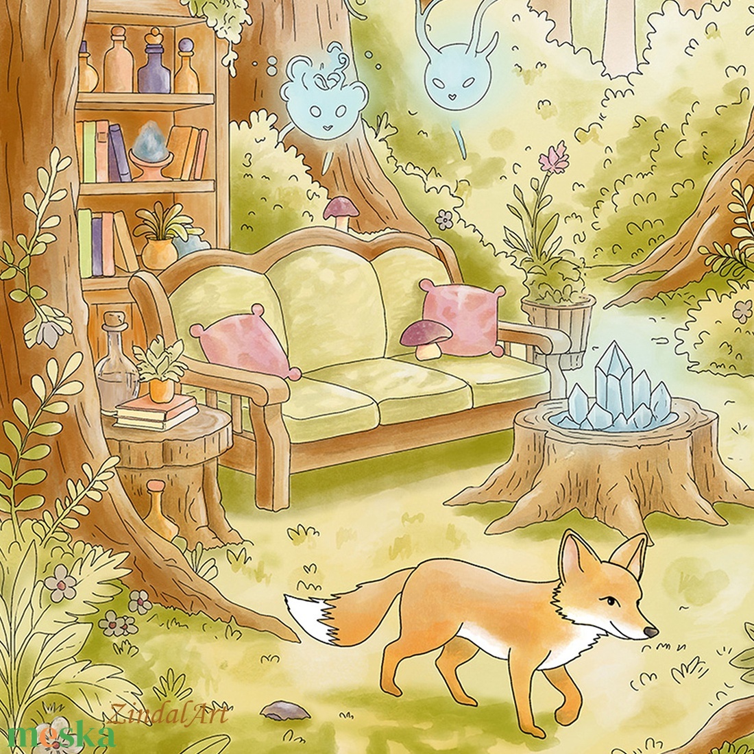 Erdei titkok � Akvarell hatású gyerekszoba falikép - művészet - grafika & illusztráció - művészi nyomat - Meska.hu