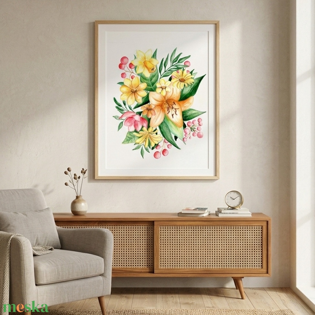 Tavaszi virágcsokor akvarell falikép - művészet - grafika & illusztráció - művészi nyomat - Meska.hu