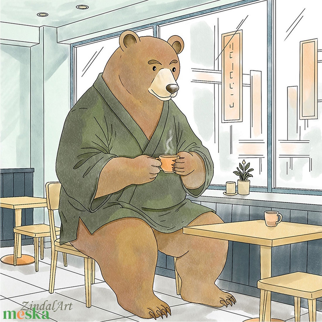 Teázó maci � Akvarell hatású gyerekszoba falikép - művészet - grafika & illusztráció - művészi nyomat - Meska.hu