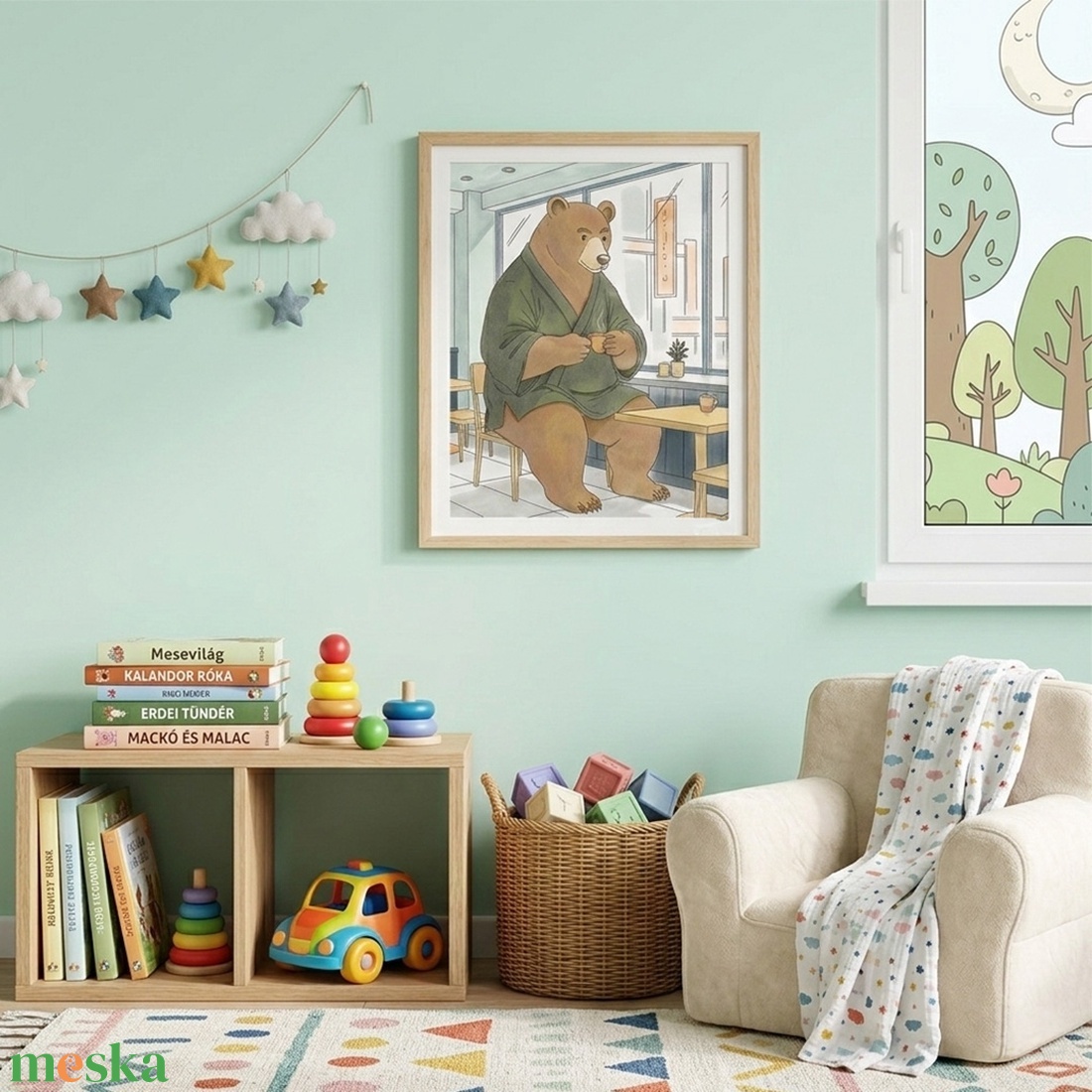 Teázó maci � Akvarell hatású gyerekszoba falikép - művészet - grafika & illusztráció - művészi nyomat - Meska.hu