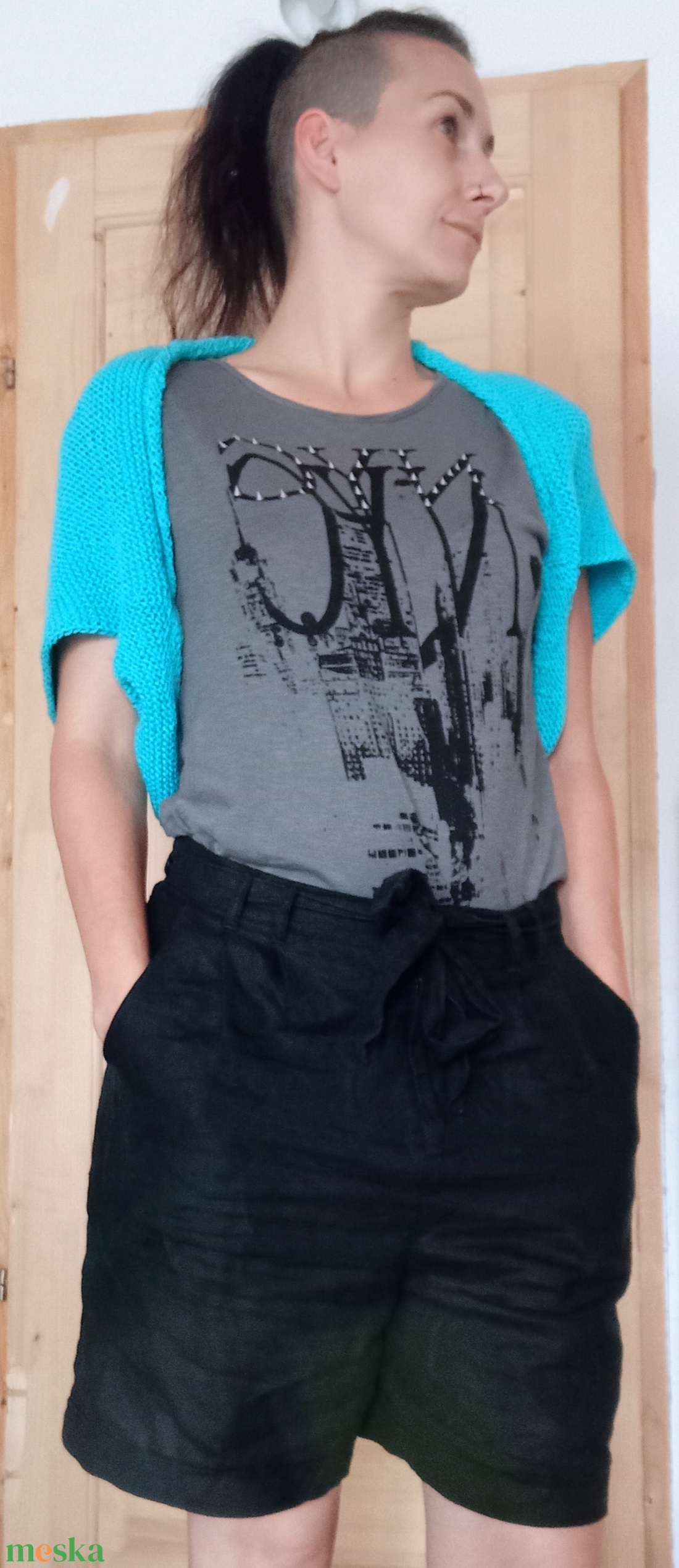 Türkiz veddfelke - ruha & divat - női ruha - bolero - Meska.hu