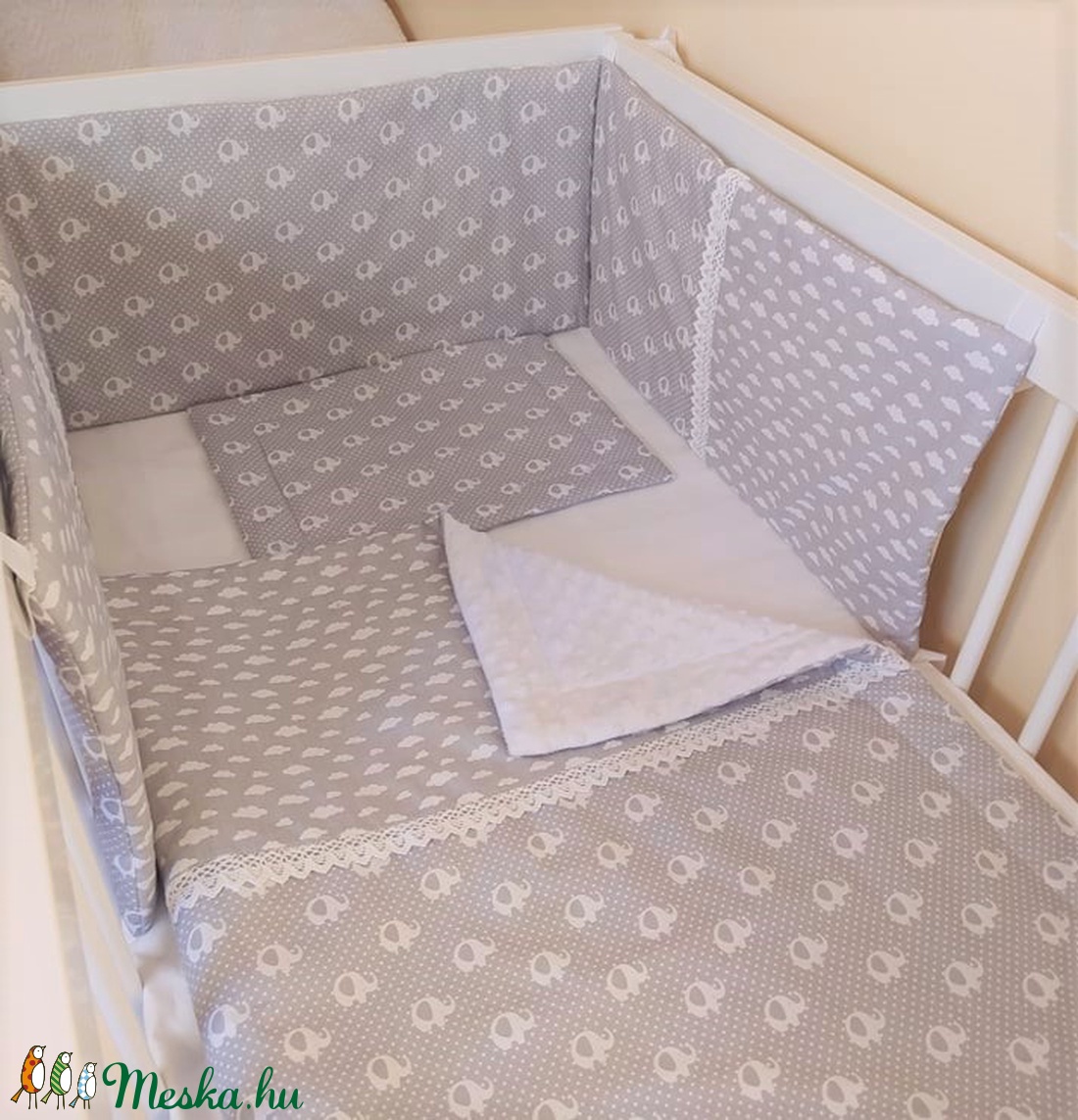 Rácsvédő elefántos-felhős 3 részes garnitúra - otthon & életmód - lakástextil - Meska.hu