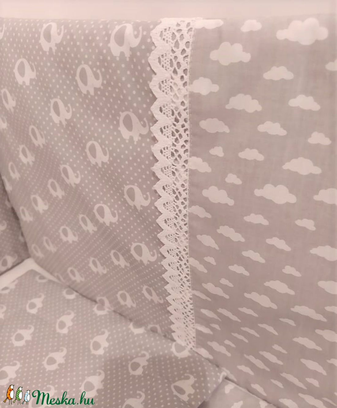 Rácsvédő elefántos-felhős 3 részes garnitúra - otthon & életmód - lakástextil - Meska.hu