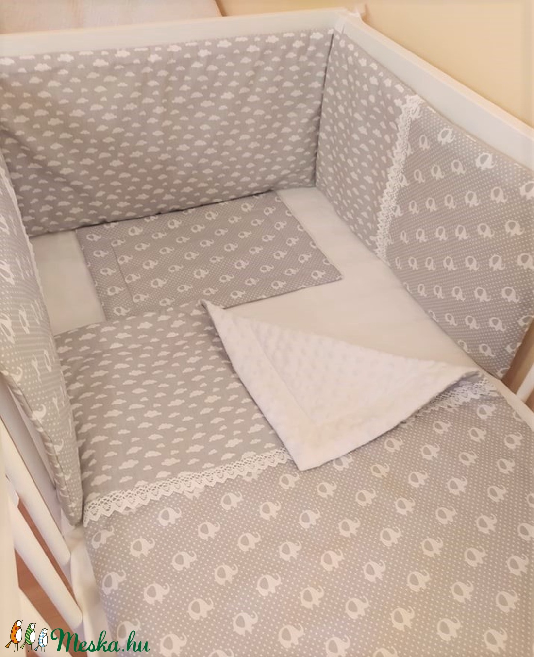 Rácsvédő elefántos-felhős 3 részes garnitúra - otthon & életmód - lakástextil - Meska.hu