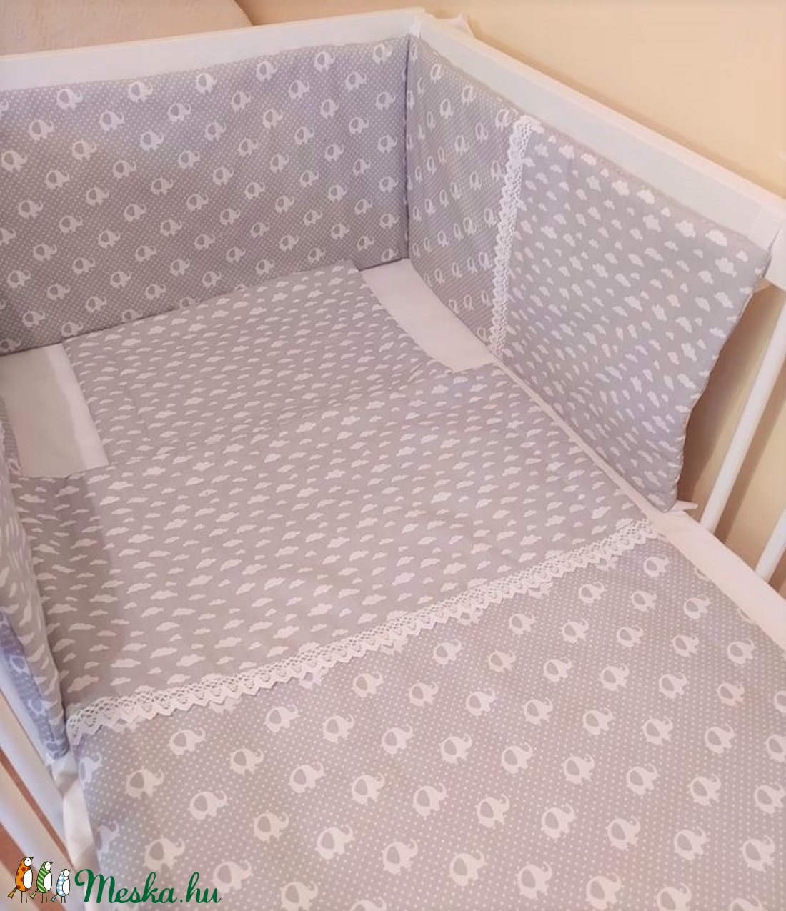 Rácsvédő elefántos-felhős 3 részes garnitúra - otthon & életmód - lakástextil - Meska.hu