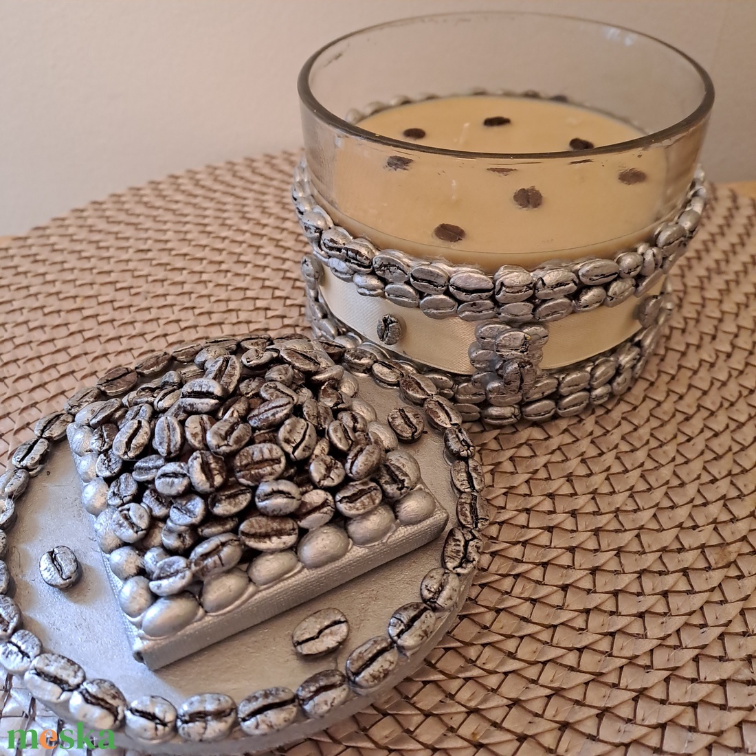 Ezüst Espresso � Egyedi Kézműves Illatgyertya Kávészemekkel - otthon & életmód - gyertya, illat, aroma - gyertya - Meska.hu