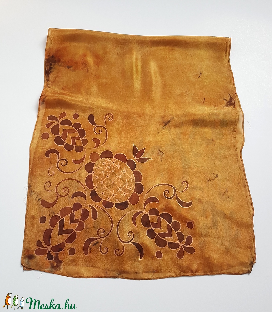Kézzel festett SELYEMSÁL, magyar népművészet, erdélyi, barna háttér -  - Meska.hu