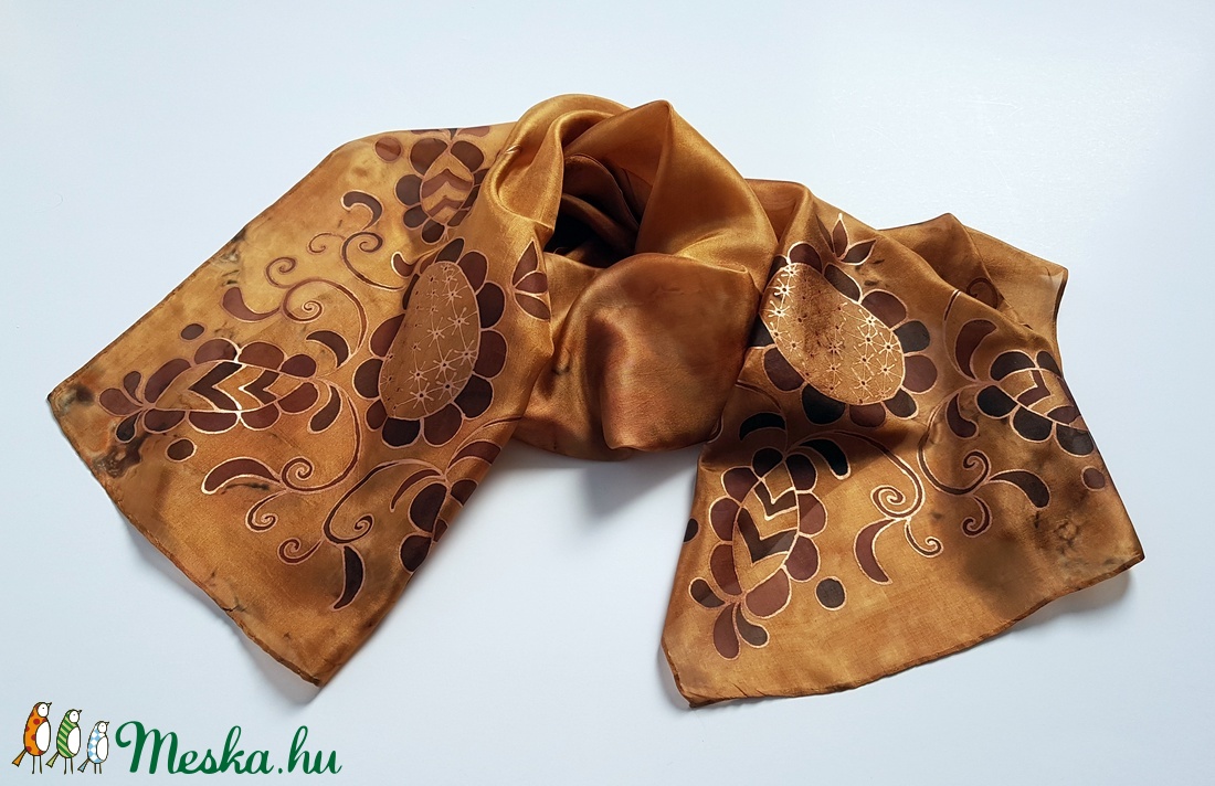 Kézzel festett SELYEMSÁL, magyar népművészet, erdélyi, barna háttér -  - Meska.hu