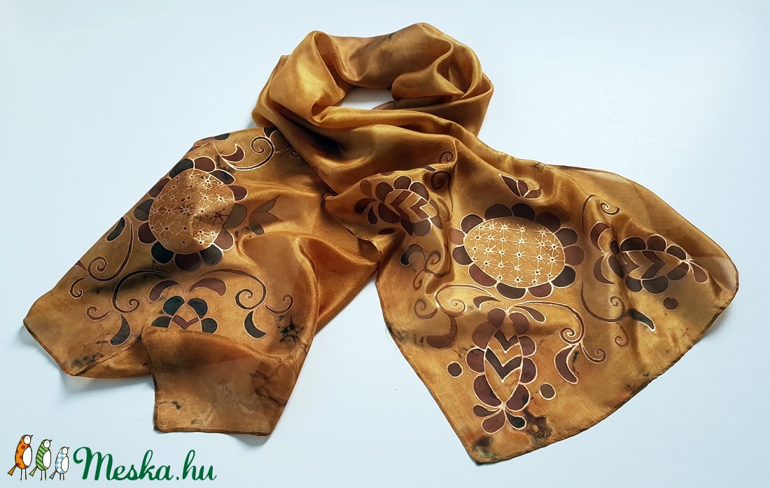 Kézzel festett SELYEMSÁL, magyar népművészet, erdélyi, barna háttér -  - Meska.hu