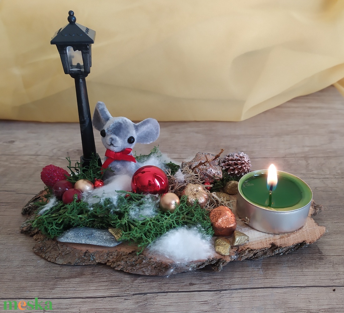 Téli egérkés asztaldísz - karácsony - adventi díszek - adventi asztaldísz - Meska.hu