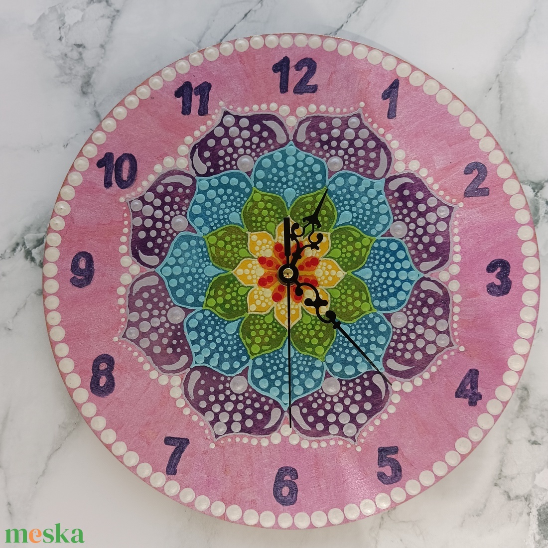 Rózsaszín óra - művészet - festmény - akril - Meska.hu