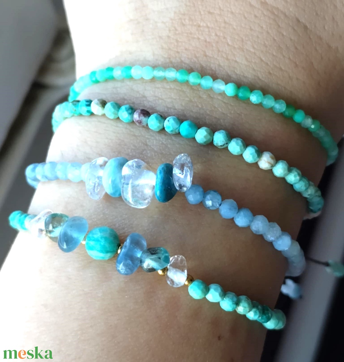 Akvamarin, apatit, hegyikristály ásványkarkötő  - ékszer - karkötő - ásványkarkötő - Meska.hu