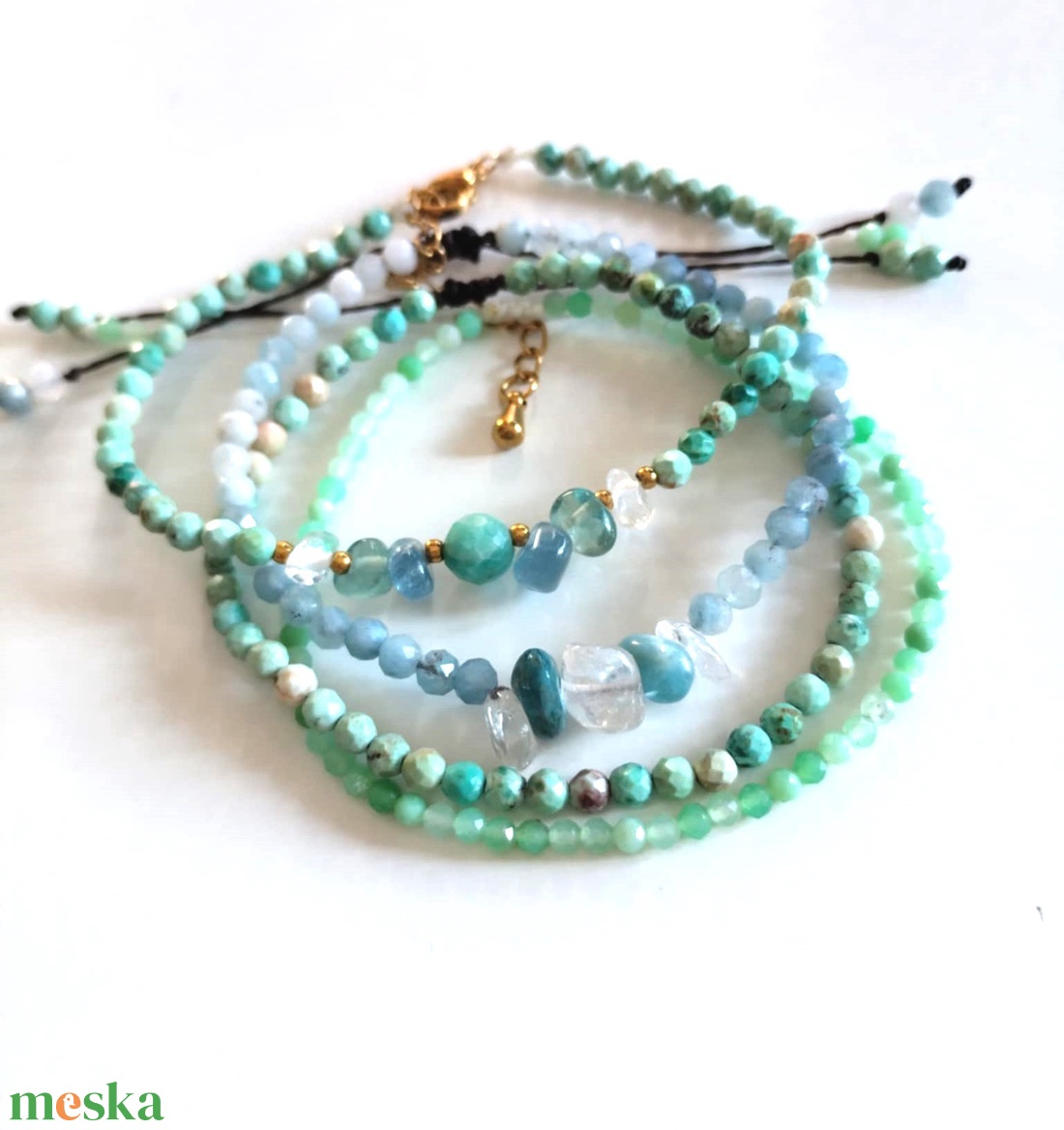 Fazettált krizopráz ásványkarkötő  - ékszer - karkötő - ásványkarkötő - Meska.hu