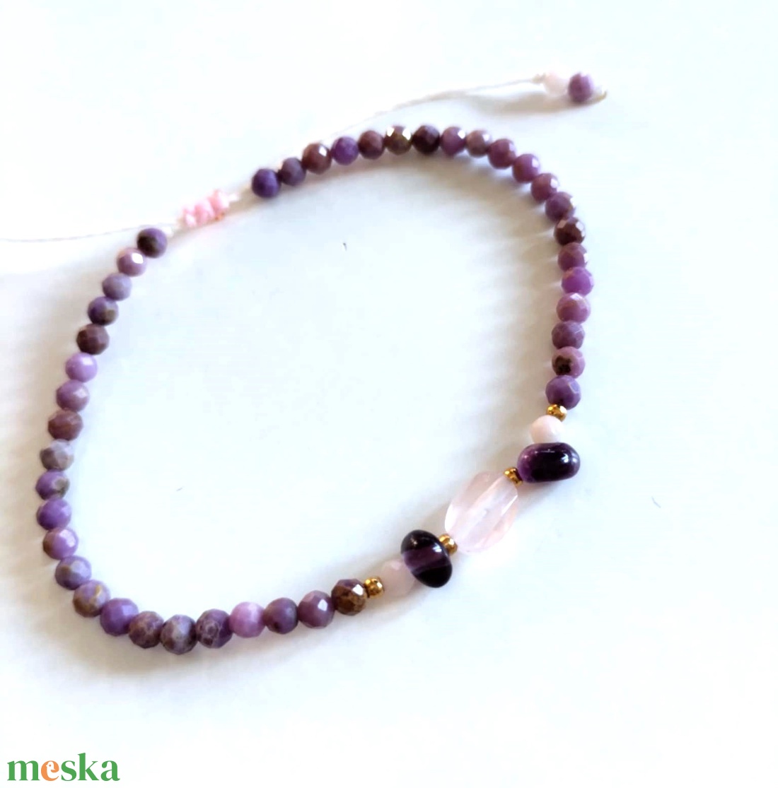 Foszfosziderit, fluorit, rózsakvarc ásványkarkötő  - ékszer - karkötő - ásványkarkötő - Meska.hu