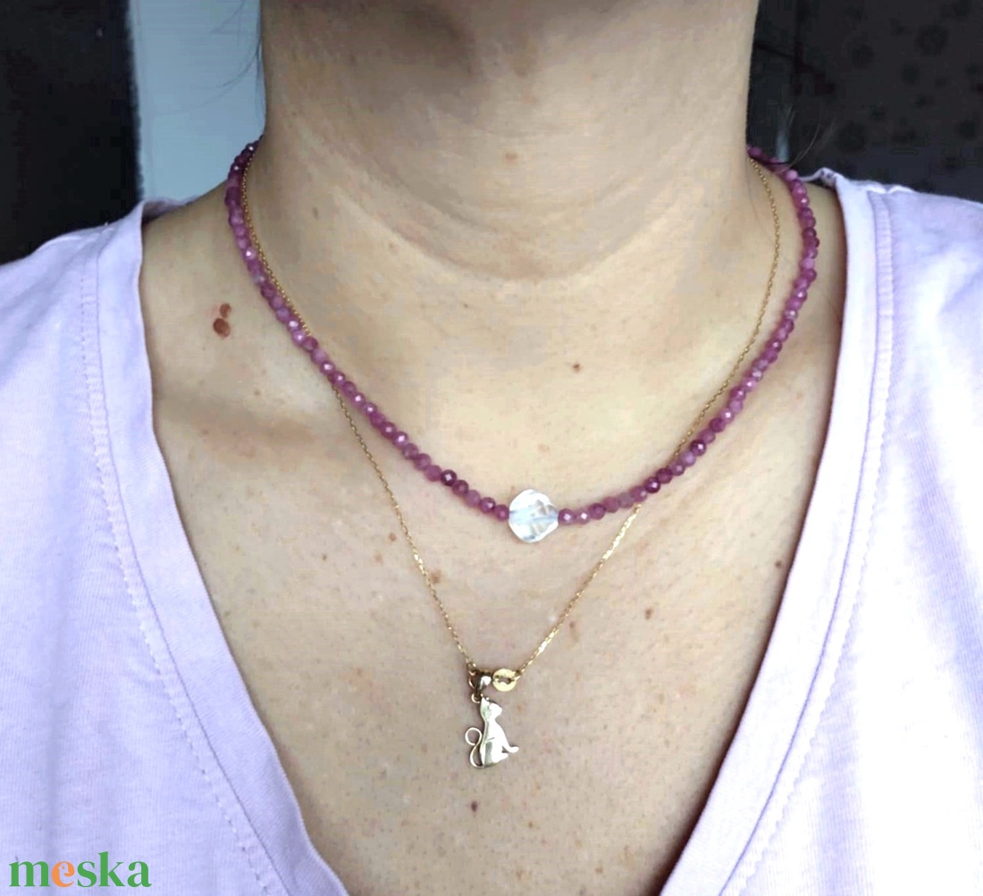 Rózsaszín turmalin ásványkarkötő és nyaklánc szett - ékszer - karkötő - ásványkarkötő - Meska.hu