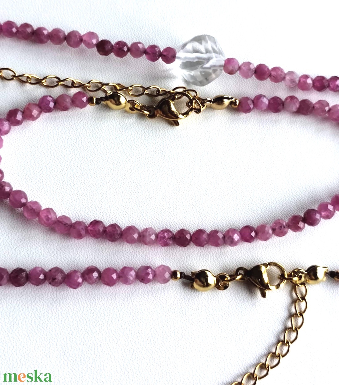 Rózsaszín turmalin ásványkarkötő és nyaklánc szett - ékszer - karkötő - ásványkarkötő - Meska.hu