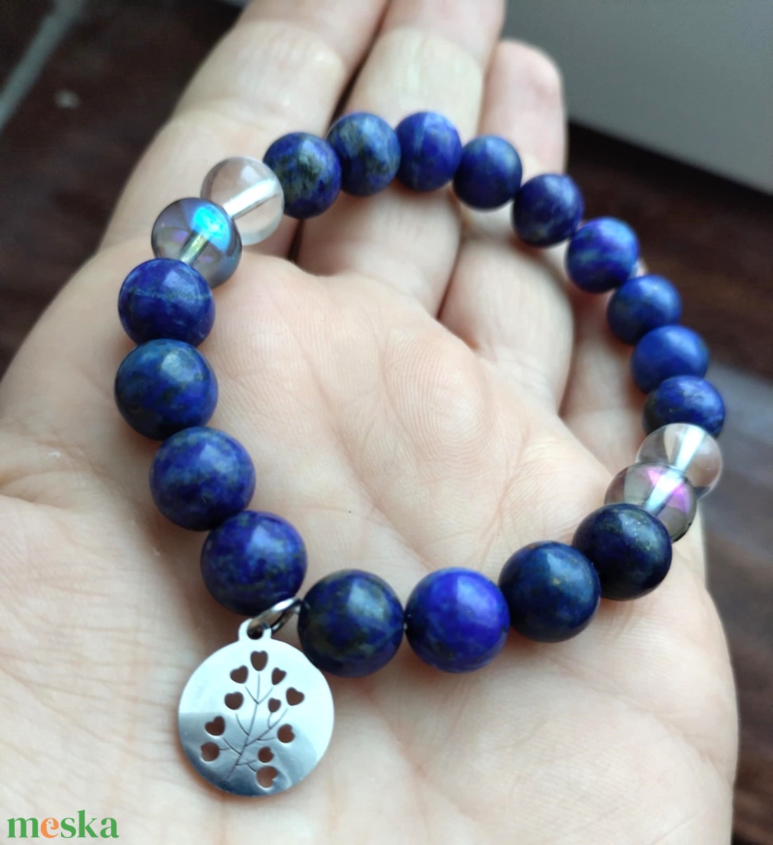 Szívvirág lapis lazuli ásványkarkötő  - ékszer - karkötő - ásványkarkötő - Meska.hu