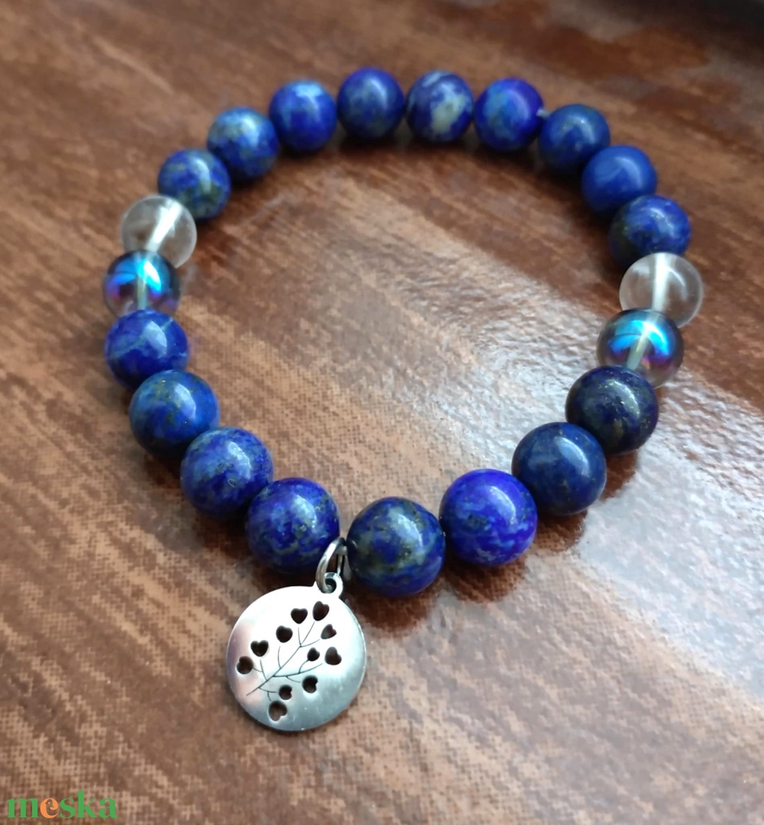 Szívvirág lapis lazuli ásványkarkötő  - ékszer - karkötő - ásványkarkötő - Meska.hu