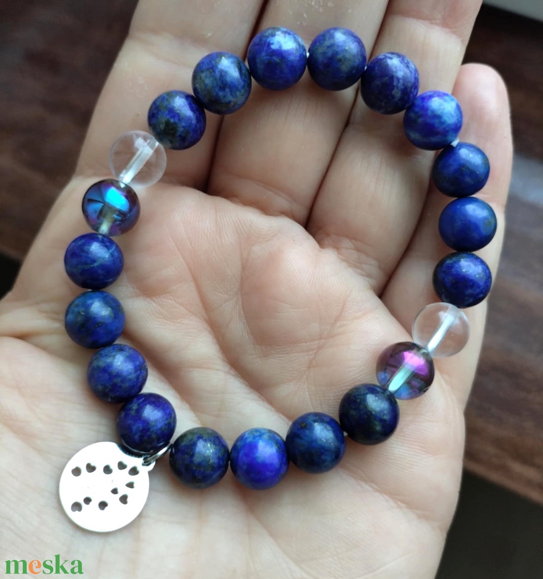 Szívvirág lapis lazuli ásványkarkötő  - ékszer - karkötő - ásványkarkötő - Meska.hu