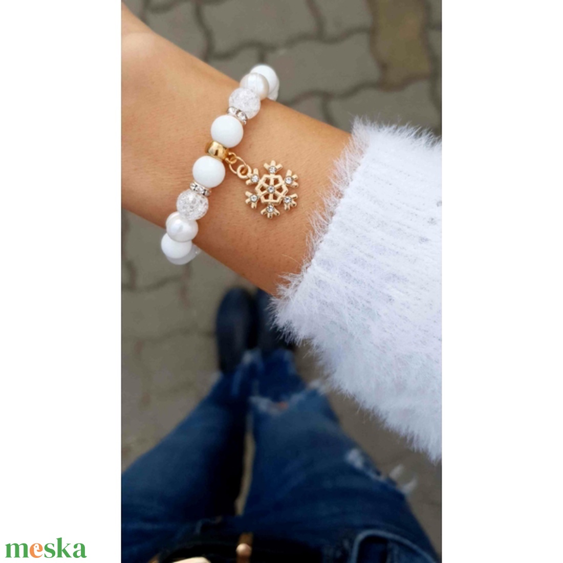 Arany szín hópihe ásványkarkötő - ékszer - karkötő - gyöngyös karkötő - Meska.hu