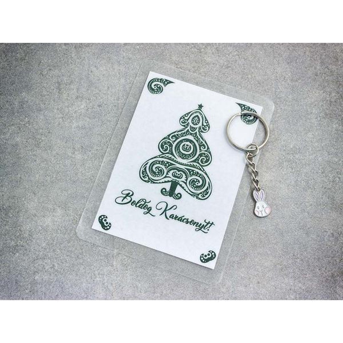 Boldog Karácsonyt színes nyuszi medálos kulcstartó - táska & tok - kulcstartó & táskadísz - kulcstartó - Meska.hu