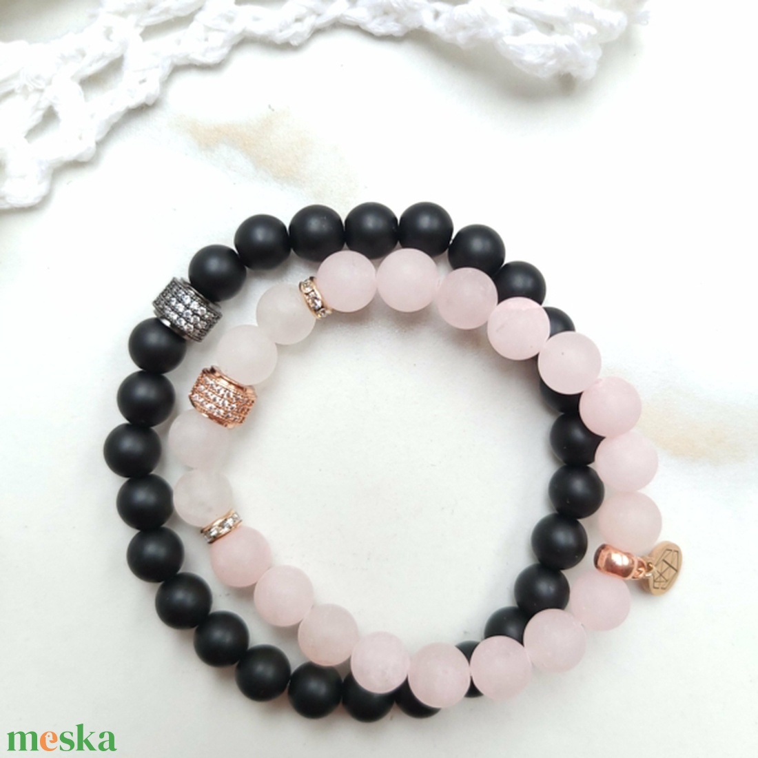 LUXURY black & rose cirkónia pároskarkötő - ékszer - ékszerszett - Meska.hu LUXURY black & rose cirkónia pároskarkötő - ékszer - ékszerszett - Meska.hu
