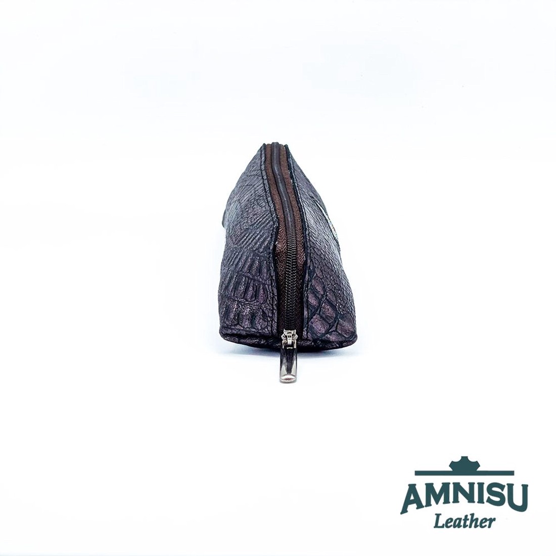 Metál barna krokkómintás rombusz swarovski köves bőr neszeszer / tolltartó K4029 - táska & tok - neszesszer - Meska.hu