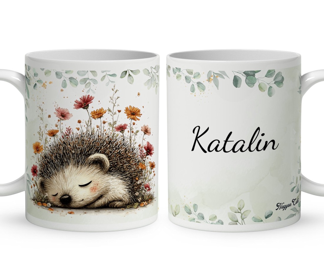 Névvel kérhető - A kert kis álmodozója, cuki süni mintás bögre - otthon & életmód - konyhafelszerelés, tálalás - tálalás - bögre & csésze - Meska.hu