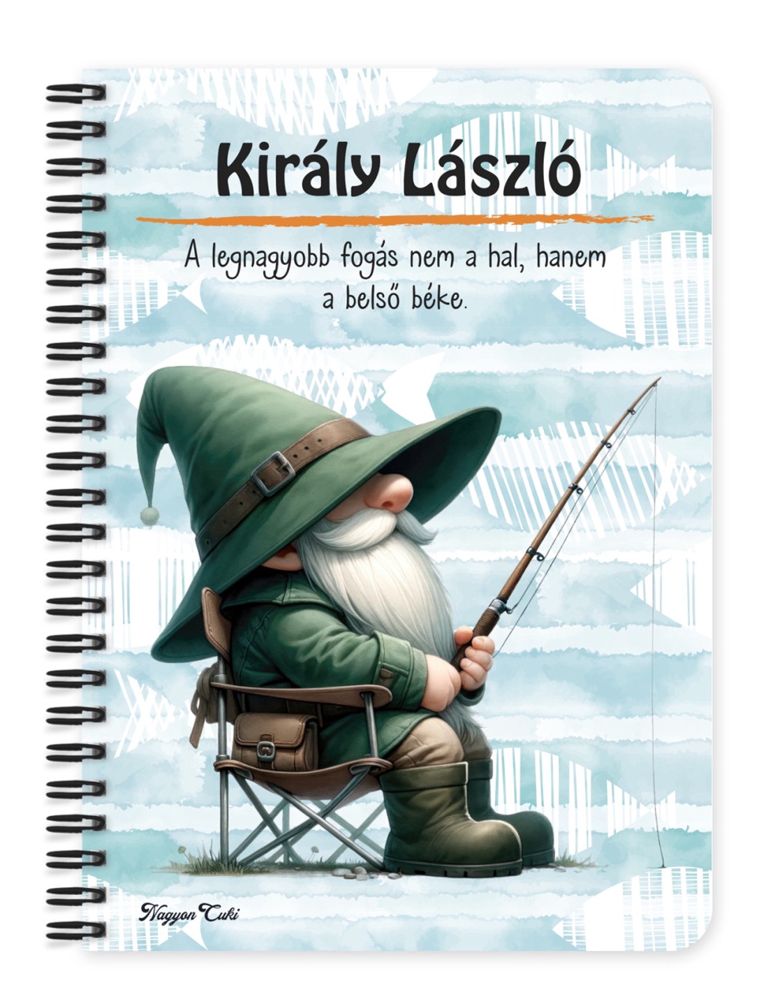 Személyre szabható - Türelmes horgász manó mintás A5-ös füzet - otthon & életmód - papír, írószer - jegyzetfüzet & napló - Meska.hu