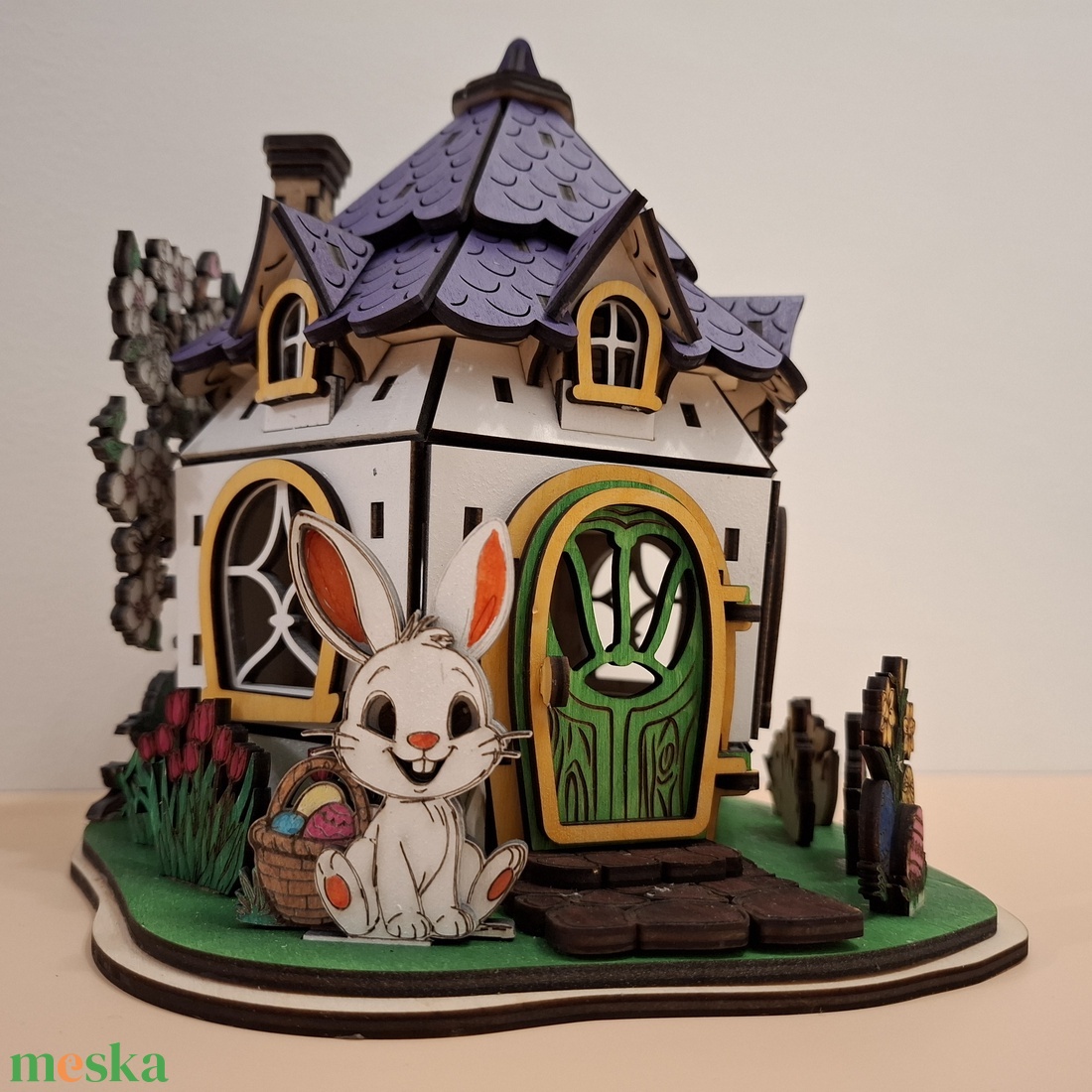 Kézműves nyuszis házikó - ünnepi díszek, dekorációk - húsvéti díszek és dekorációk - húsvéti asztaldíszek - Meska.hu