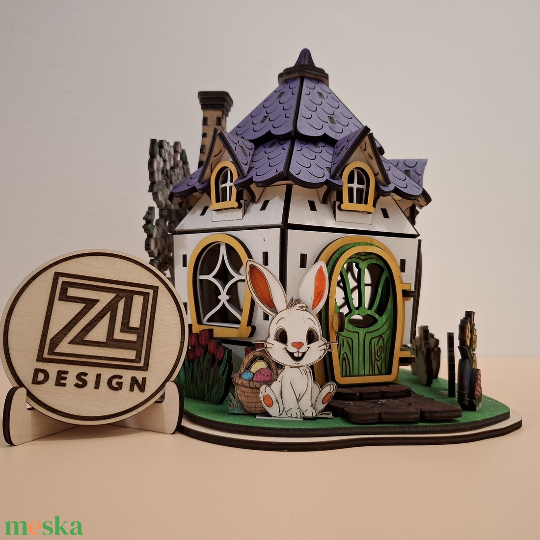 Kézműves nyuszis házikó - ünnepi díszek, dekorációk - húsvéti díszek és dekorációk - húsvéti asztaldíszek - Meska.hu