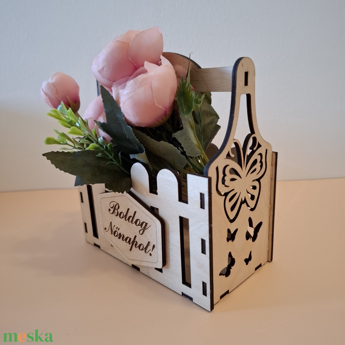 Lézervágott ajándék virágos kosár - ünnepi díszek, dekorációk - húsvéti díszek és dekorációk - húsvéti kosár - Meska.hu