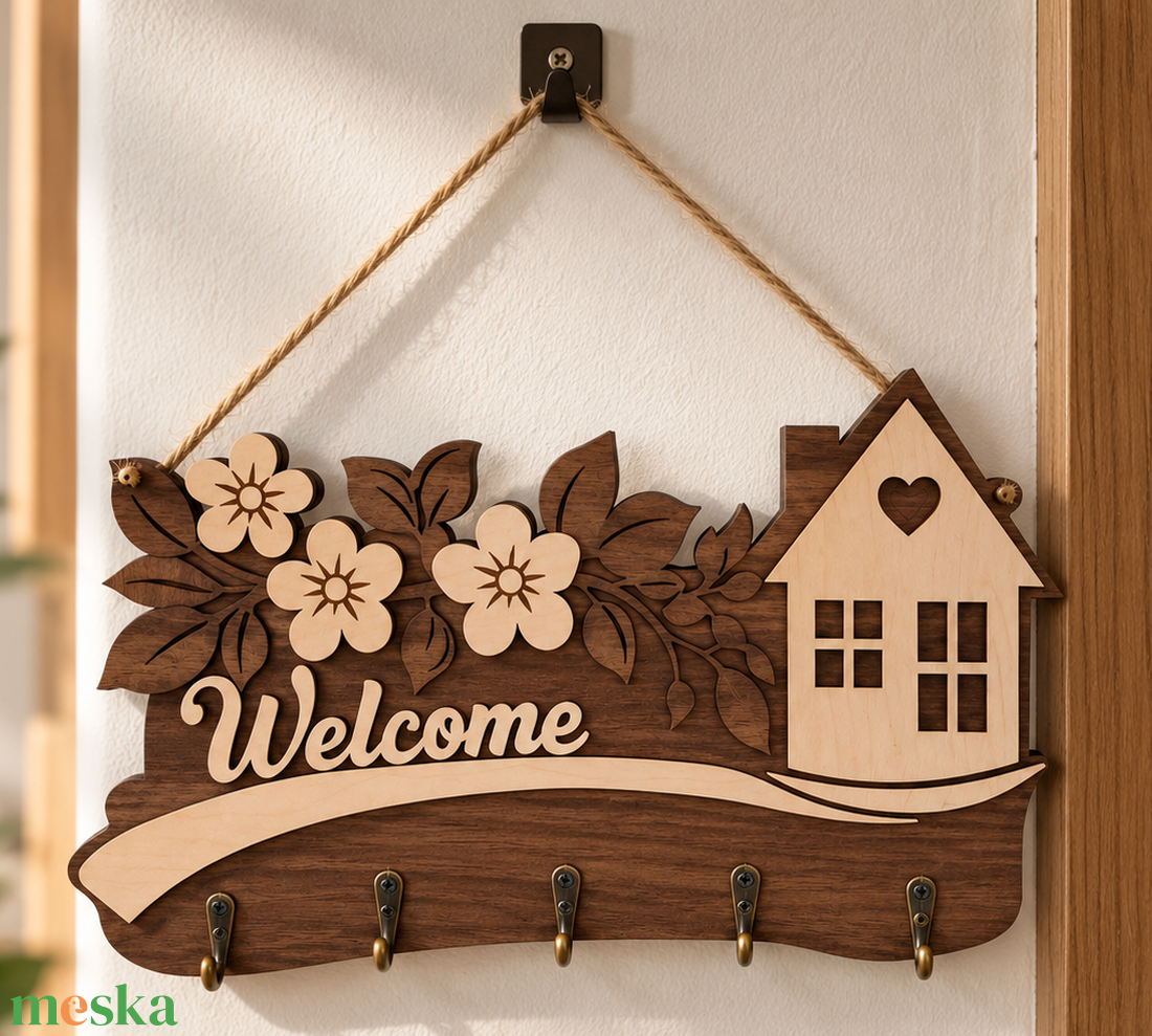 Welcome feliratú fa fali kulcstartó - otthon & életmód - dekoráció - fali és függő dekoráció - fali kulcstartó - Meska.hu
