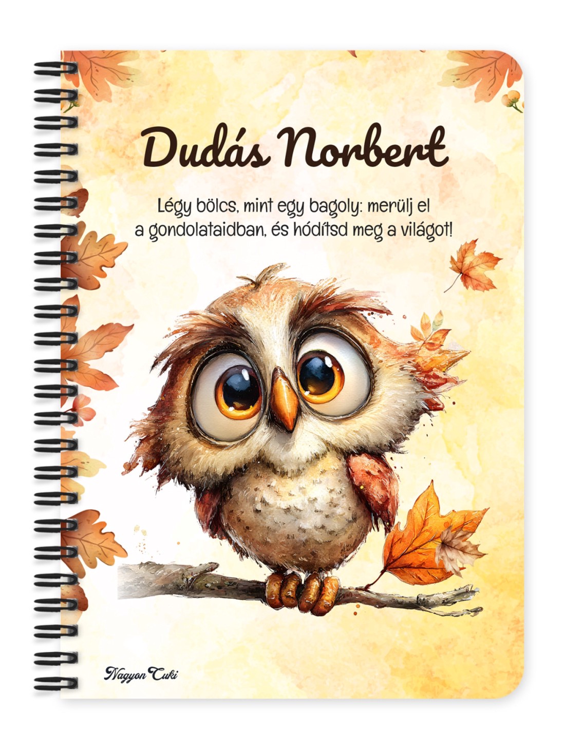 Személyre szabható - Cuki őszi bagoly fiú mintás A5-ös füzet - otthon & életmód - papír, írószer - jegyzetfüzet & napló - Meska.hu