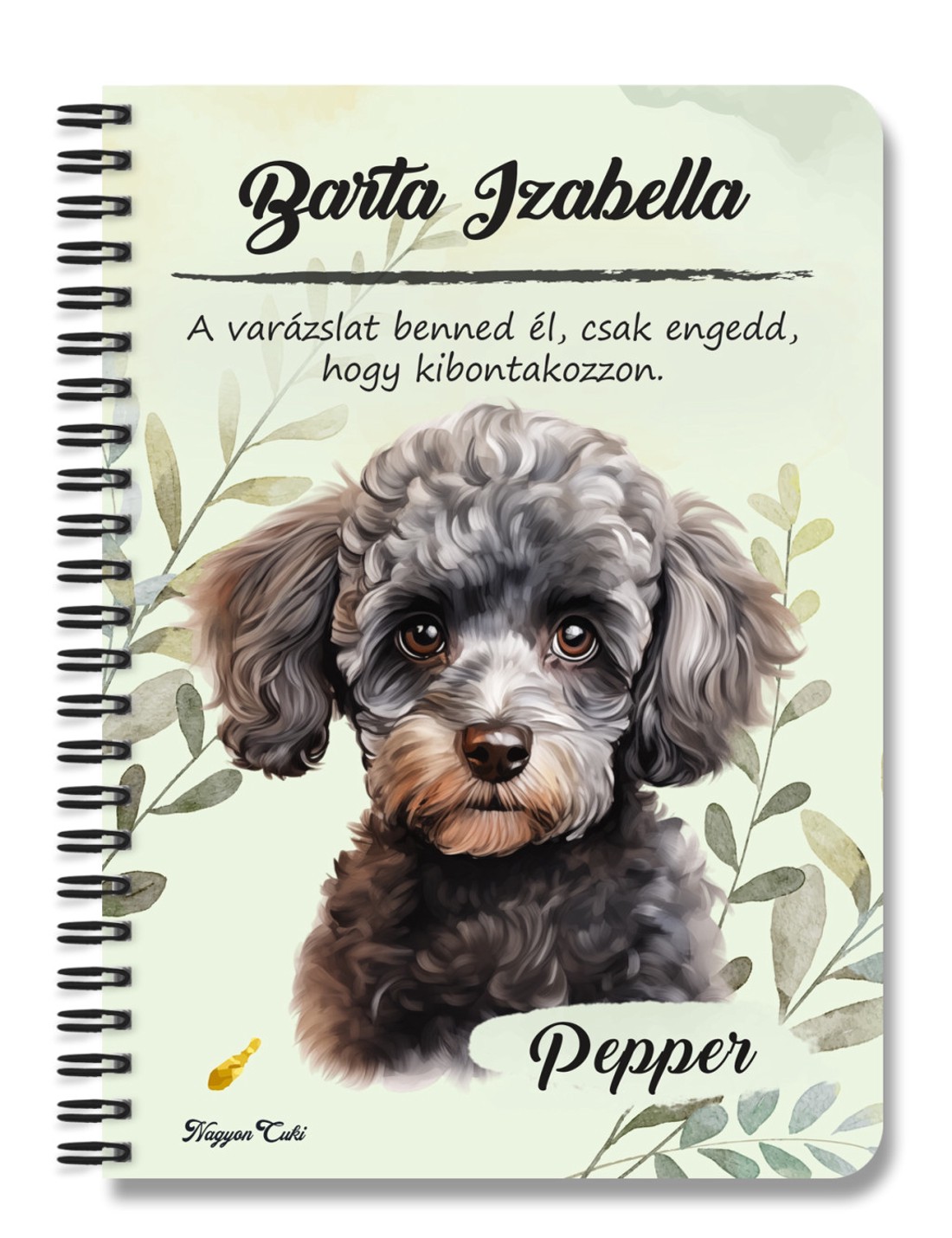 Személyre szabható - Kis szürke uszkár portré mintás A5-ös füzet - otthon & életmód - papír, írószer - jegyzetfüzet & napló - Meska.hu