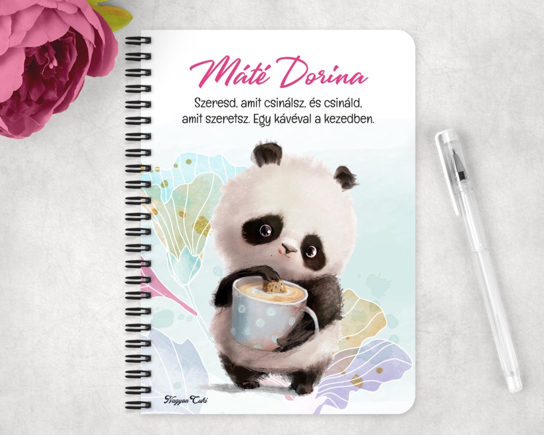 Személyre szabható - Kávés Panda mintás A6-os füzet - otthon & életmód - papír, írószer - jegyzetfüzet & napló - Meska.hu