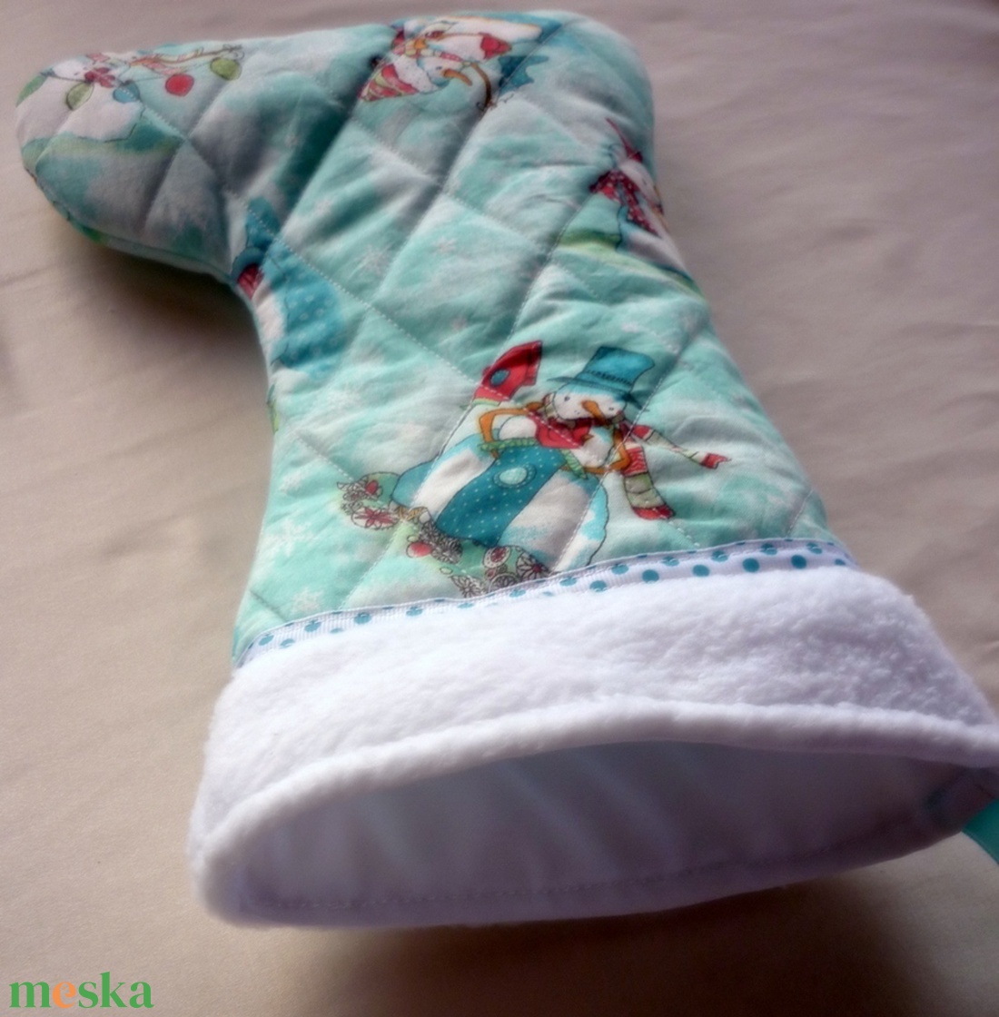 Mikulás csizma hóemberes (türkiz-fehér) - karácsony - mikulás - mikulás zsák - Meska.hu