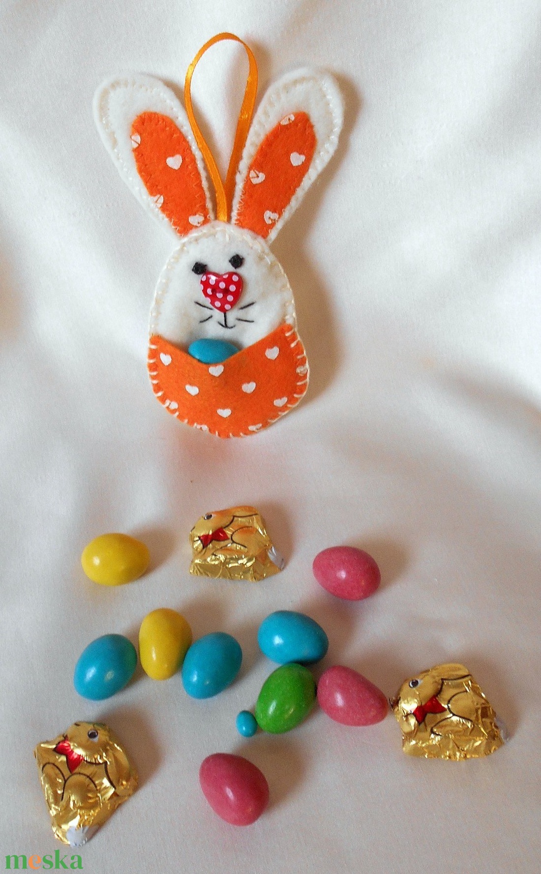 Zsebes nyuszi barkácsfilcből (narancssárga) - otthon & életmód - dekoráció - fali és függő dekoráció - függődísz - Meska.hu