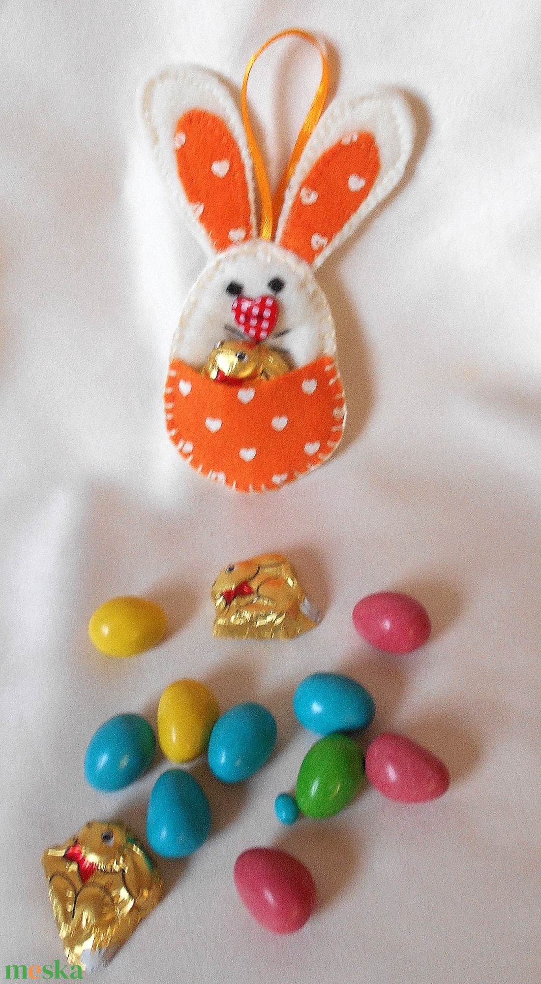 Zsebes nyuszi barkácsfilcből (narancssárga) - otthon & életmód - dekoráció - fali és függő dekoráció - függődísz - Meska.hu