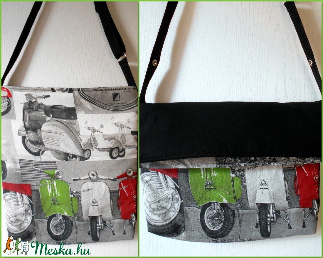 Sportos robogó/montor mintás-fekete keresztben hordható táska  - táska & tok - kézitáska & válltáska - vállon átvethető táska - Meska.hu