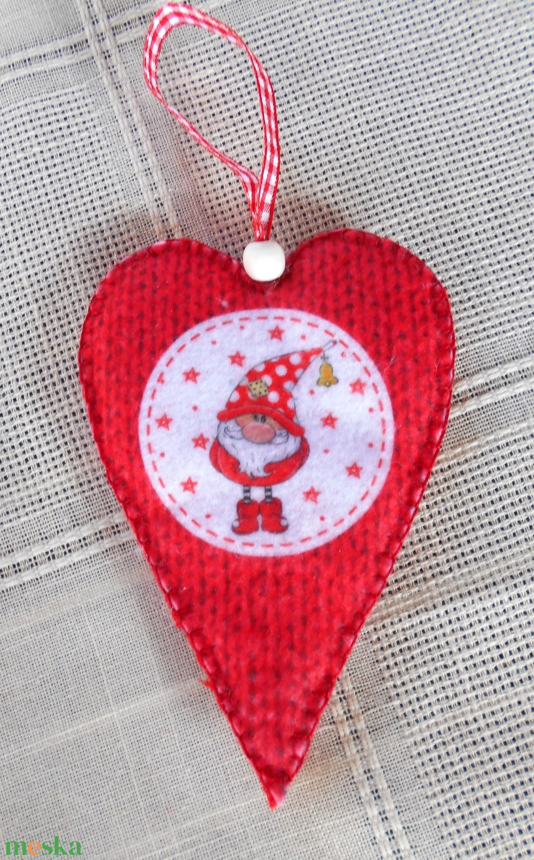 Piros - manótélapós szív alakú dísz (kötött mintás) - karácsony - karácsonyi lakásdekoráció - karácsonyfadíszek - Meska.hu