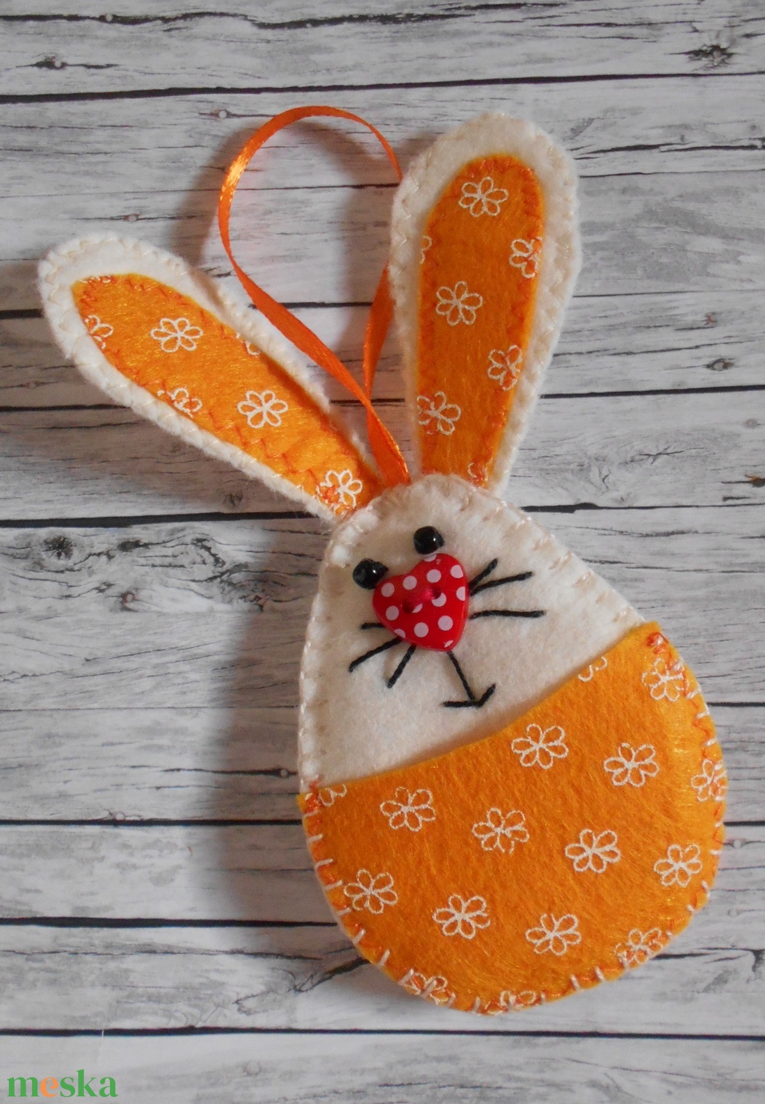 Zsebes nyuszi barkácsfilcből (narancssárga) - otthon & életmód - dekoráció - fali és függő dekoráció - függődísz - Meska.hu