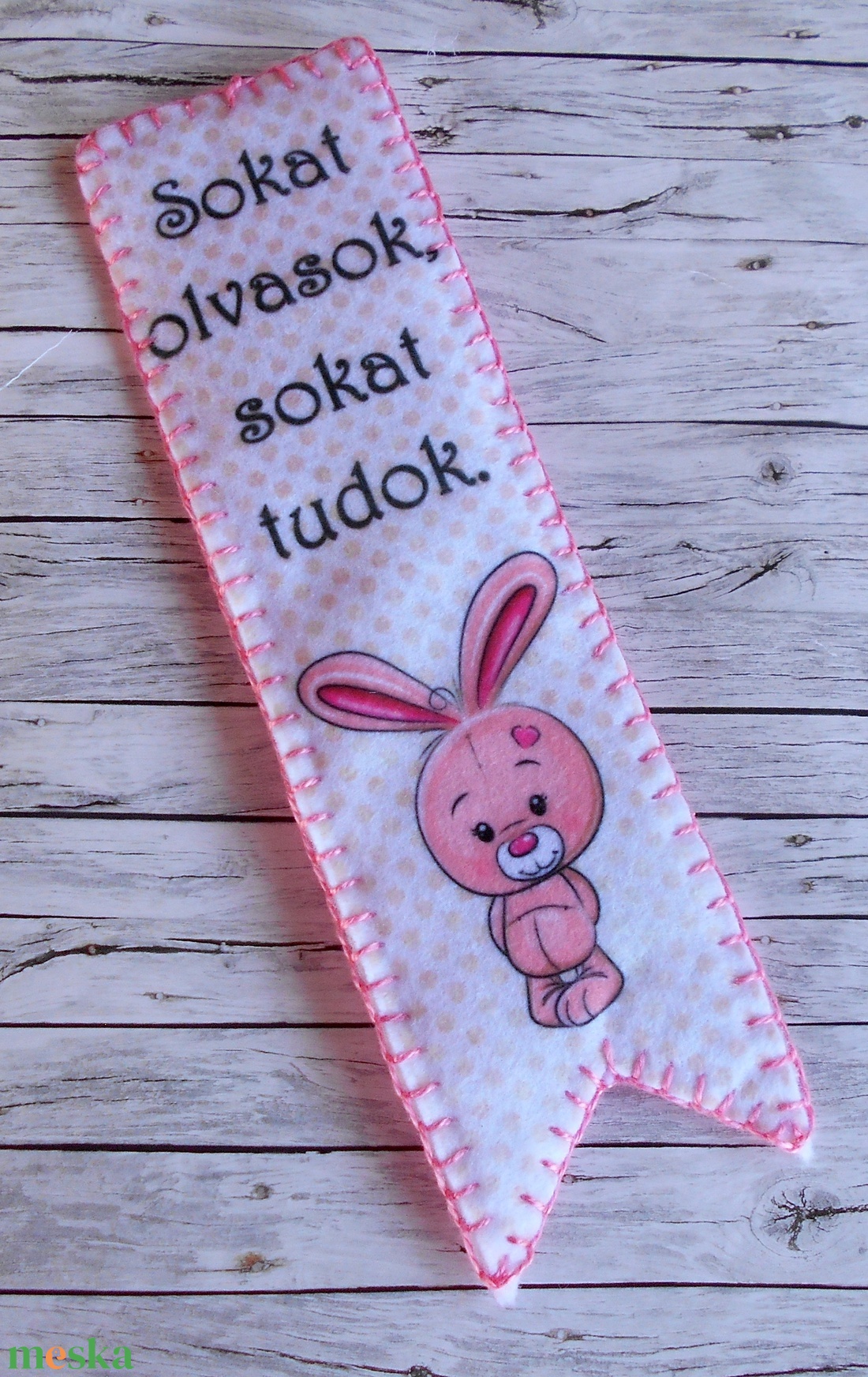 Nyuszis könyvjelző (rózsaszín)  - könyv & zene - könyvjelző - Meska.hu