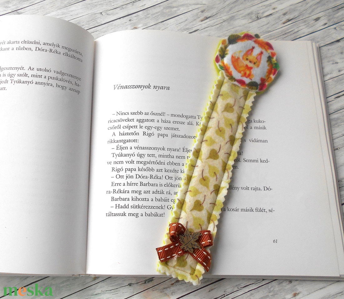 Zöld faleveles kisebb rókás könyvjelző  - könyv & zene - könyvjelző - Meska.hu