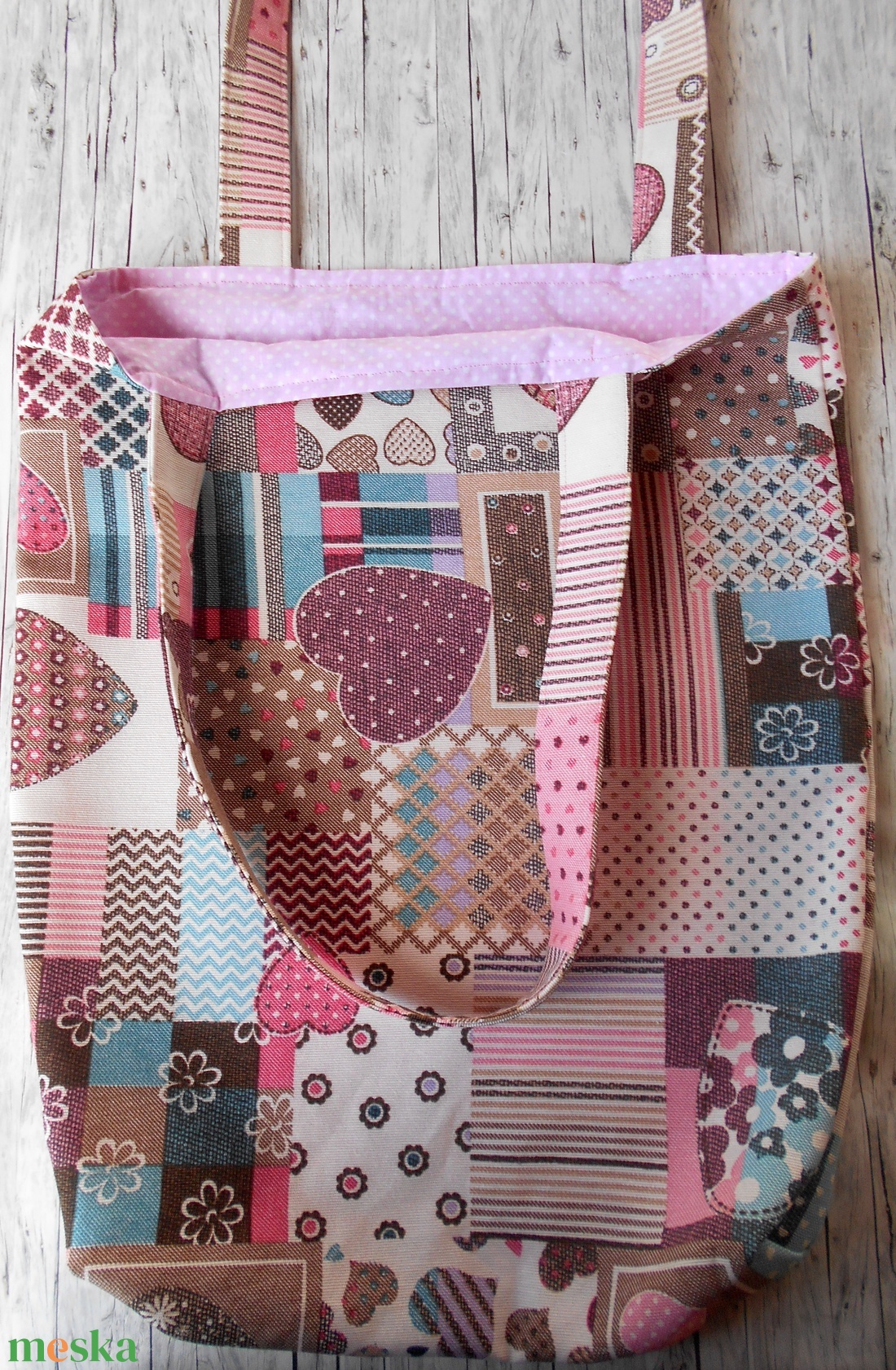 Pasztell színű szív-virág patchwork mintás bevásárló táska/szatyor - táska & tok - bevásárlás & shopper táska - shopper, textiltáska, szatyor - Meska.hu Pasztell színű szív-virág patchwork mintás bevásárló táska/szatyor - táska & tok - bevásárlás & shopper táska - shopper, textiltáska, szatyor - Meska.hu