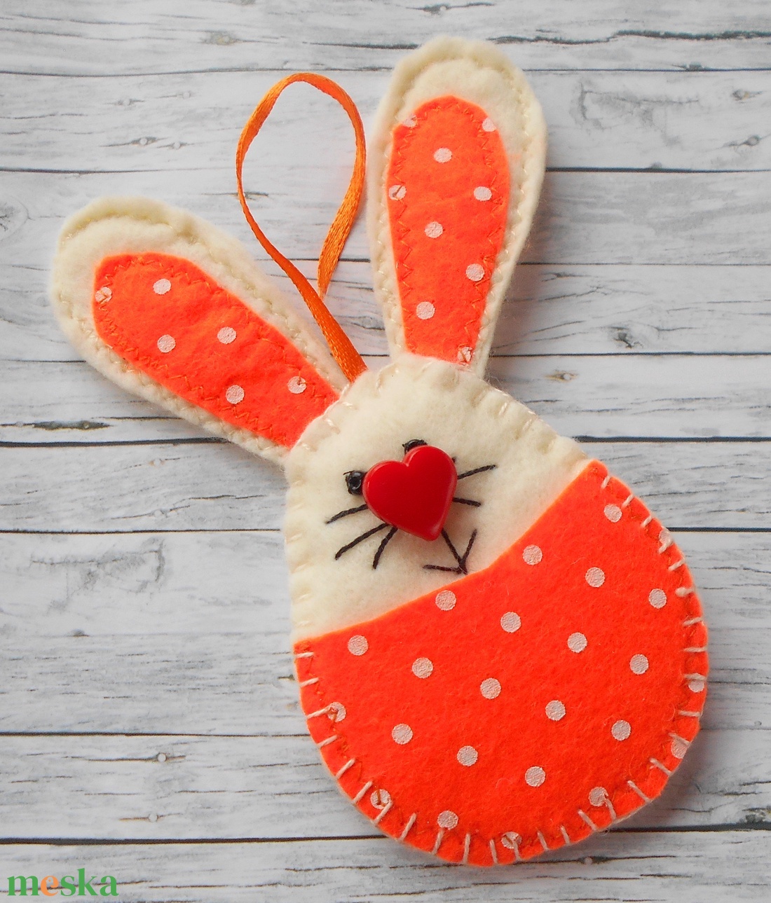 Zsebes nyuszi barkácsfilcből (élénk narancs) - otthon & életmód - dekoráció - fali és függő dekoráció - függődísz - Meska.hu