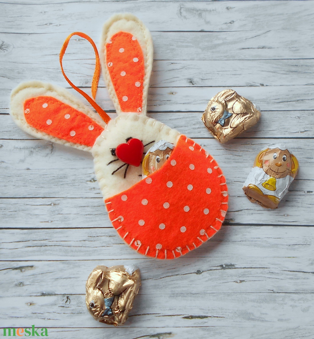 Zsebes nyuszi barkácsfilcből (élénk narancs) - otthon & életmód - dekoráció - fali és függő dekoráció - függődísz - Meska.hu