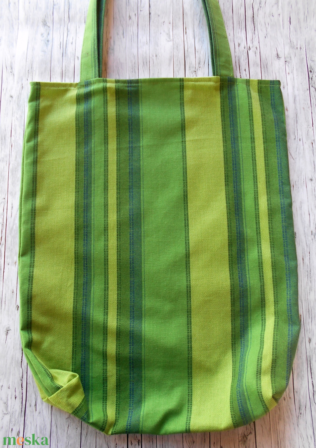 Zöld csíkos bevásárló táska/szatyor - táska & tok - bevásárlás & shopper táska - shopper, textiltáska, szatyor - Meska.hu