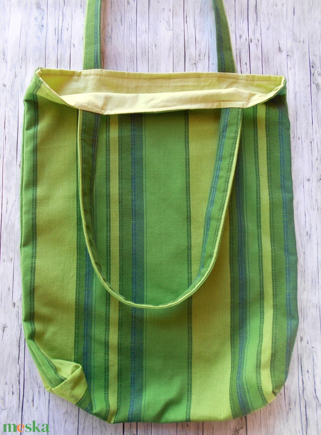 Zöld csíkos bevásárló táska/szatyor - táska & tok - bevásárlás & shopper táska - shopper, textiltáska, szatyor - Meska.hu