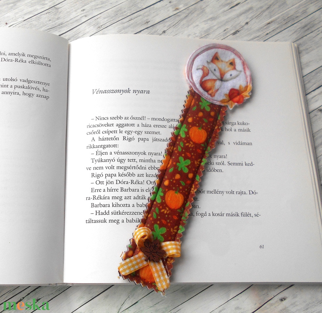 Sütőtökös rókás könyvjelző  - könyv & zene - könyvjelző - Meska.hu